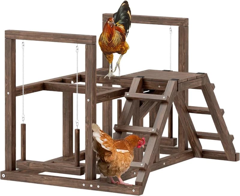 PawHut Hühner-Spielgerüst aus Holz (Schaukel, Leiter, Plattform)